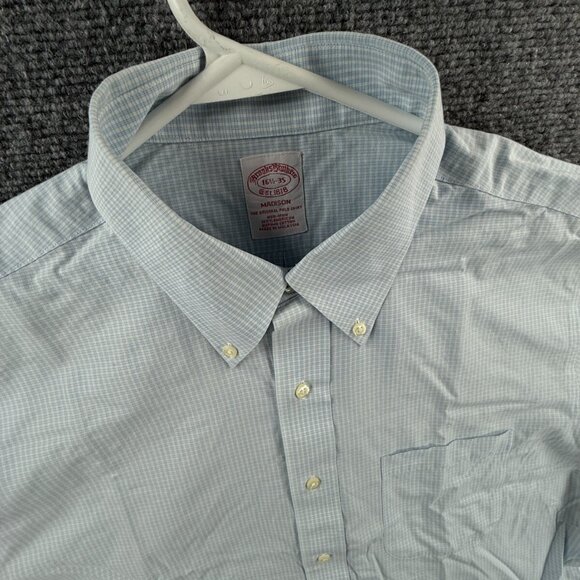 Brooks Brothers Non Iron Button Up Shirt Cotton Men 16.5 35 Madison Blue Check - Picture 7 of 16